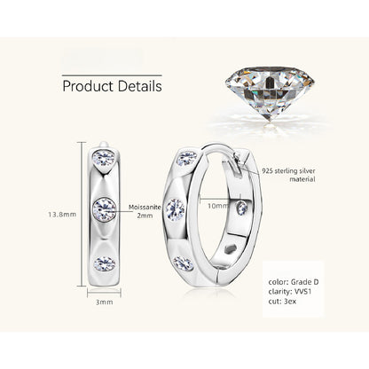 Detailed view of craftsmanship in moissanite sterling silver huggie earrings