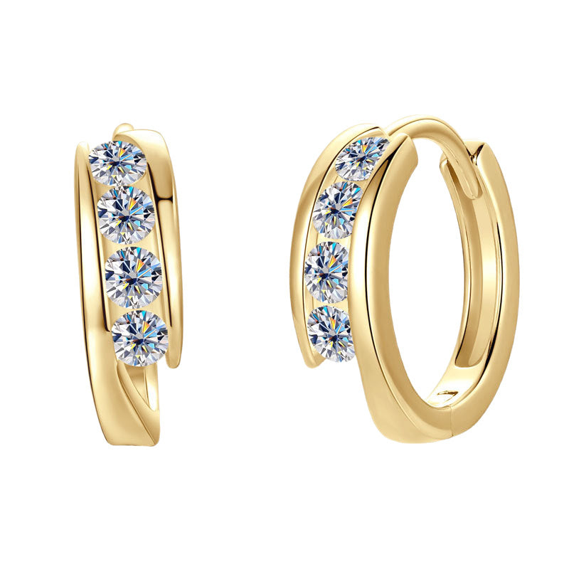 Side profile view of hypoallergenic sterling silver moissanite earrings on ear