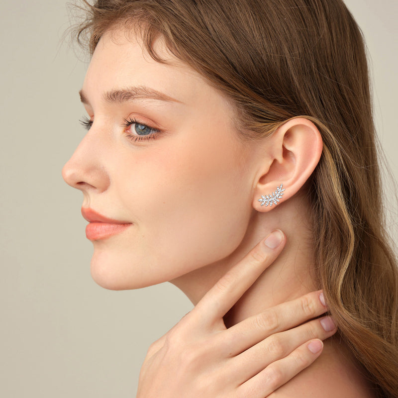 Back view of hypoallergenic silver earring hooks with leaf design front