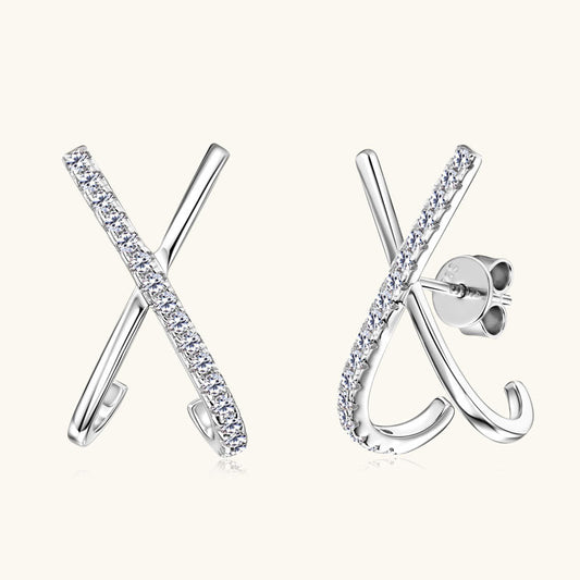 14K gold cross moissanite stud earrings with brilliant sparkle flat back design