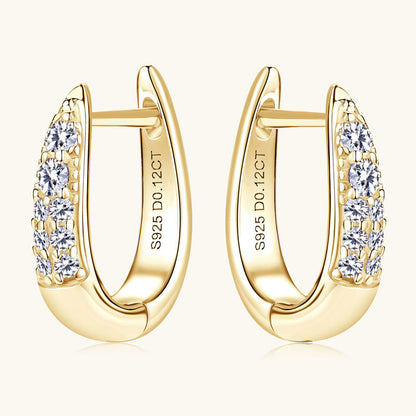 14K gold moissanite huggie earrings front view