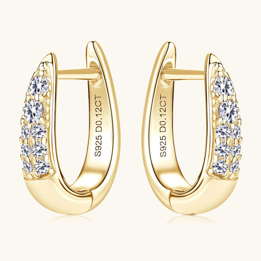 14K gold moissanite huggie earrings front view