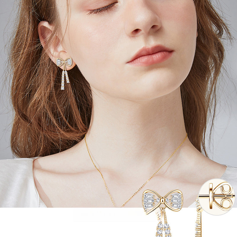 Flat lay of Luckinging bow stud earrings showcasing design from above