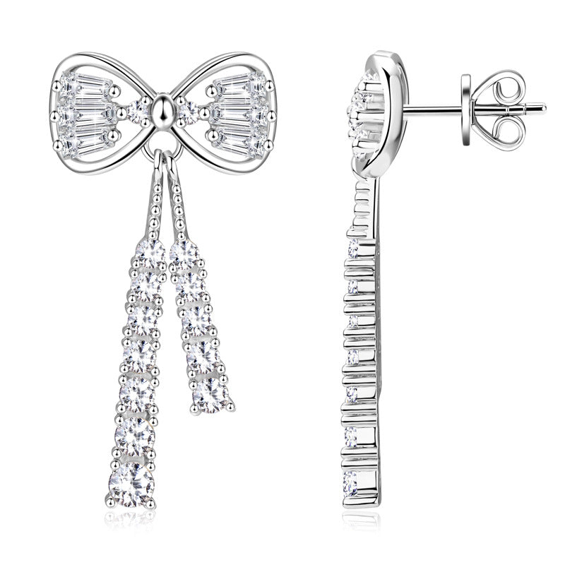 Overhead view of Luckinging bow stud earrings showing full shape