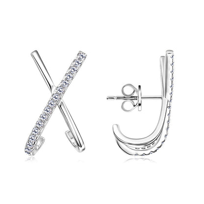 Cross moissanite earrings showing secure butterfly back closure system