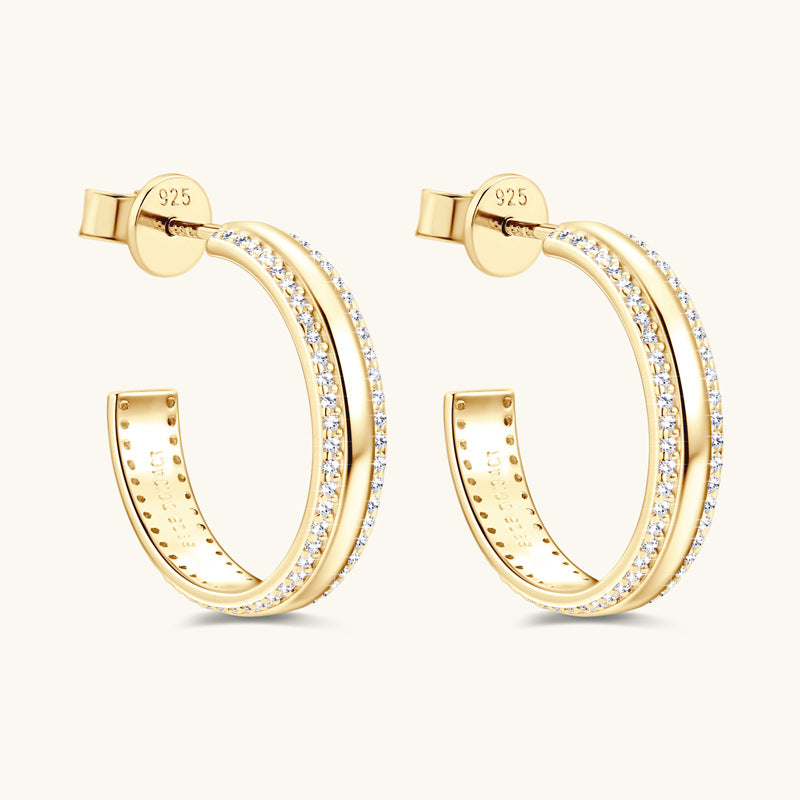 Luckinging C-shape dangle earrings with moissanite stones, front view