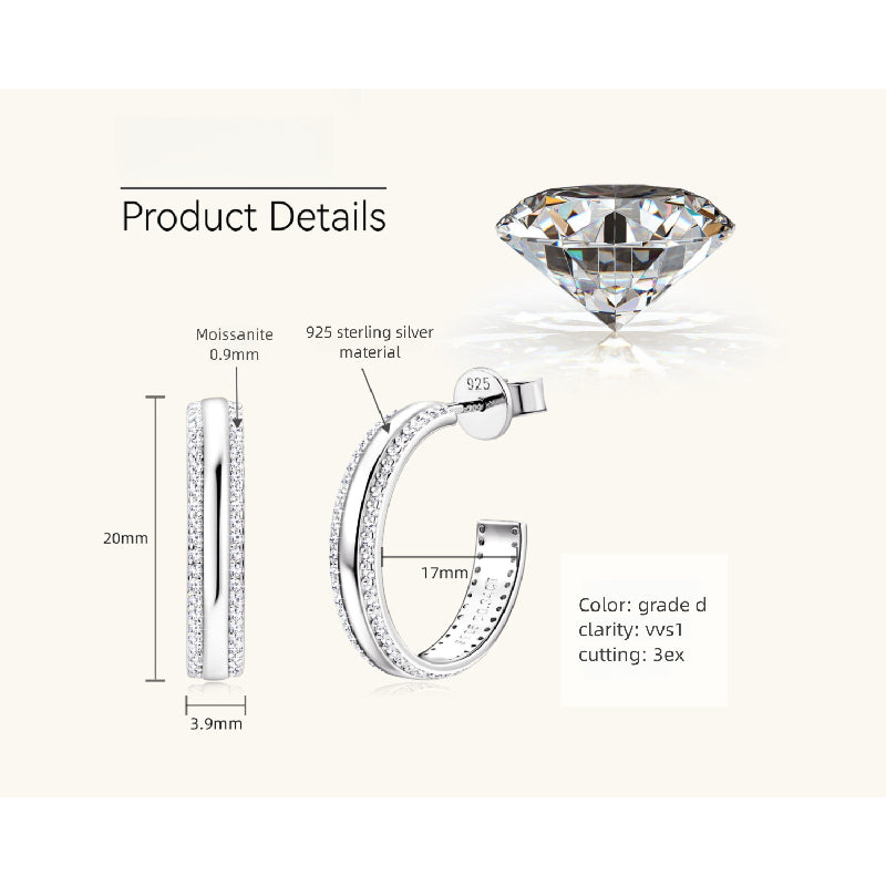 Full pair of Luckinging C-shape dangle earrings with moissanite