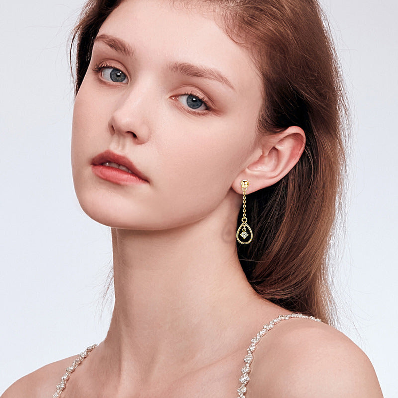Back view of Luckinging elegant silver drop earrings showing flat back design