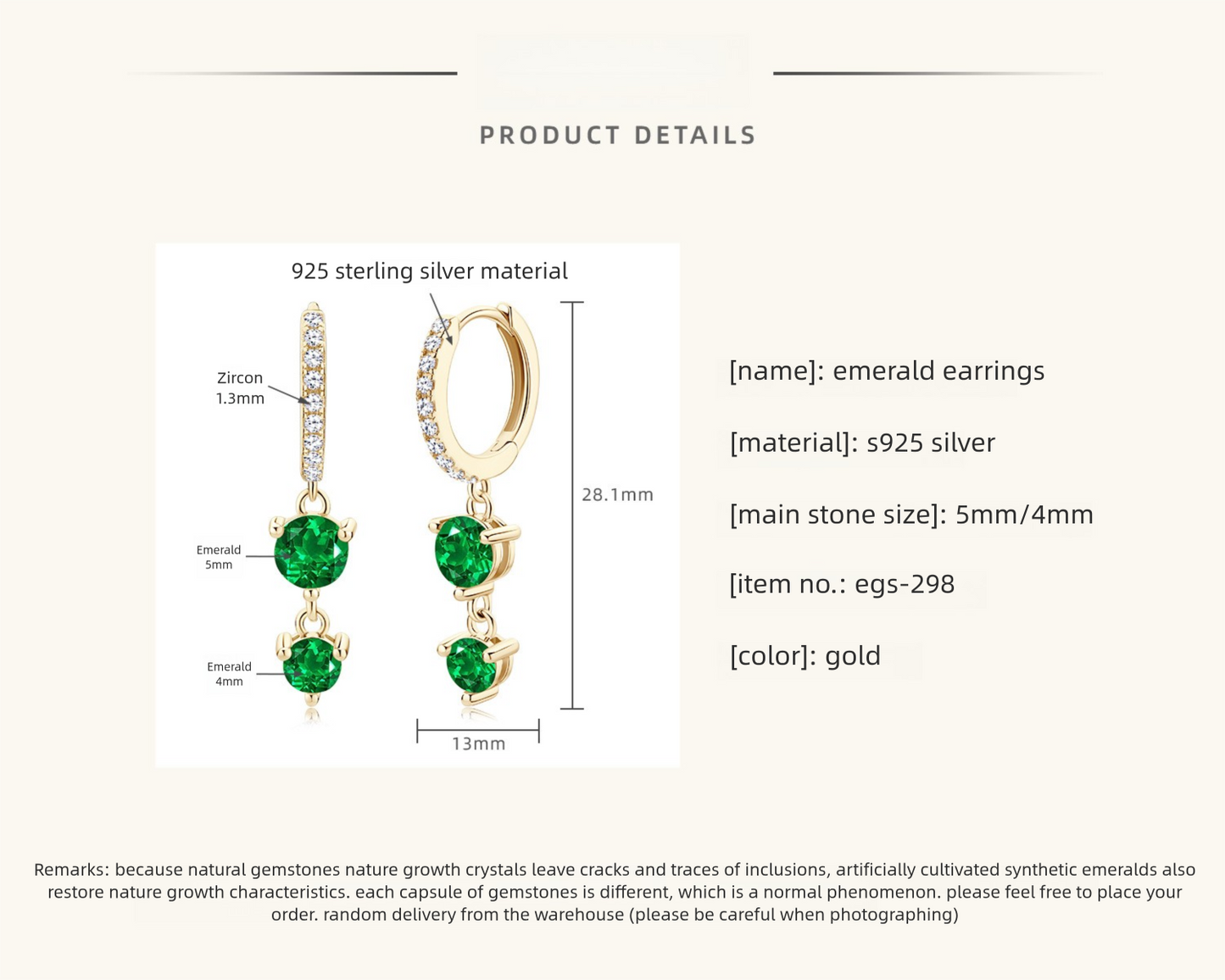 Premium packaging display of Luckinging emerald dangle hoop earrings collection