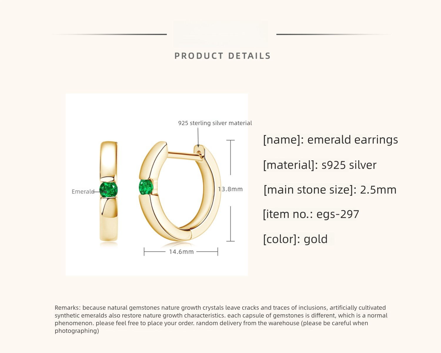 Flat lay image of the earrings with packaging or accessories