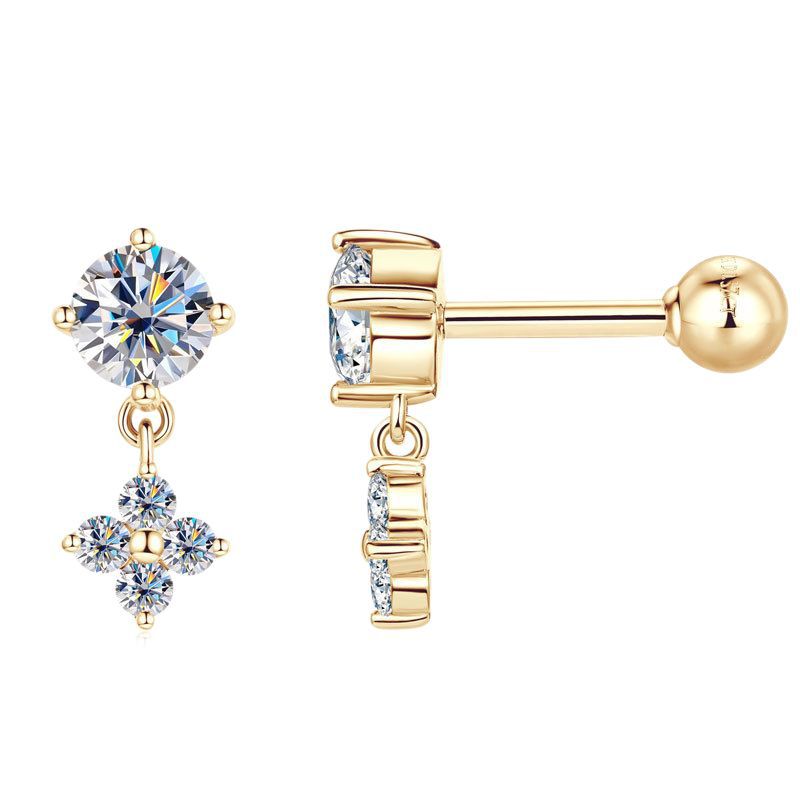 Side angle view of flower dangle earrings