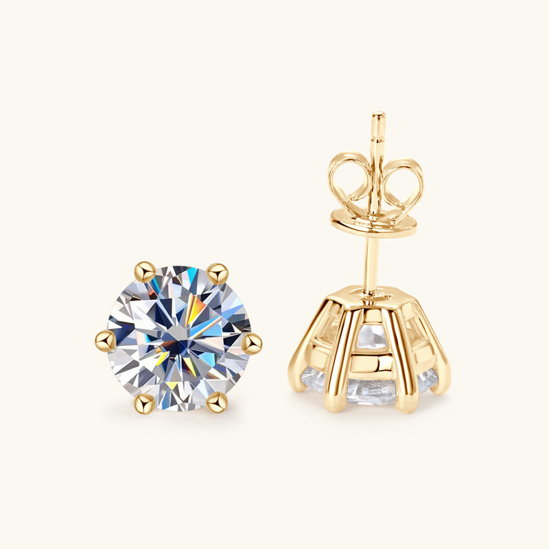 Front view of elegant flower moissanite sterling silver stud earrings