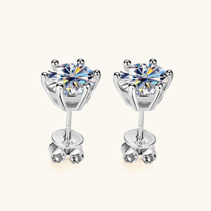 Profile shot of flower moissanite stud earrings showing depth and dimension