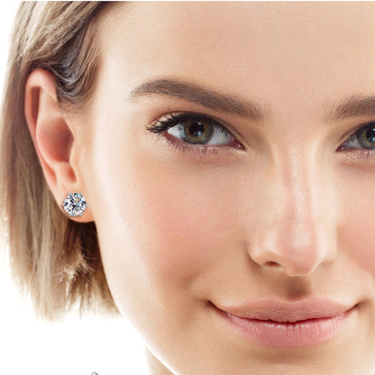 Detailed view of moissanite flower stud earrings prong setting quality