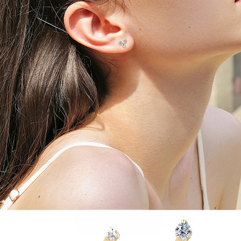 Minimal flower stud earring in 10K gold tone setting