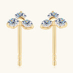 Focused view of moissanite stone in gold flower stud design