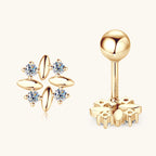 14K gold huggie earring with leaf motif and moissanite stone