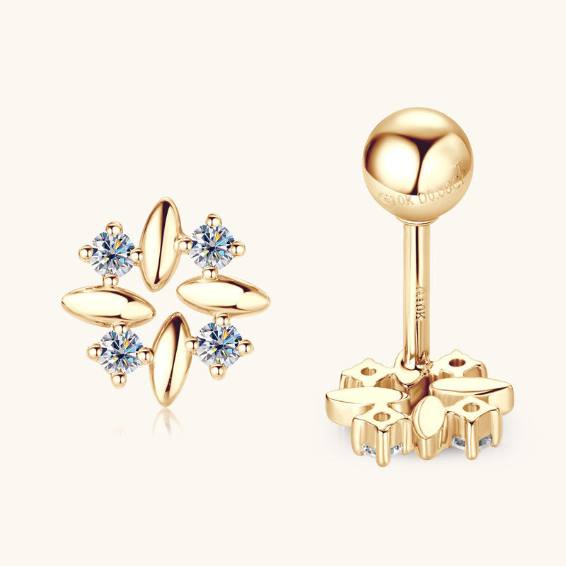14K gold huggie earring with leaf motif and moissanite stone