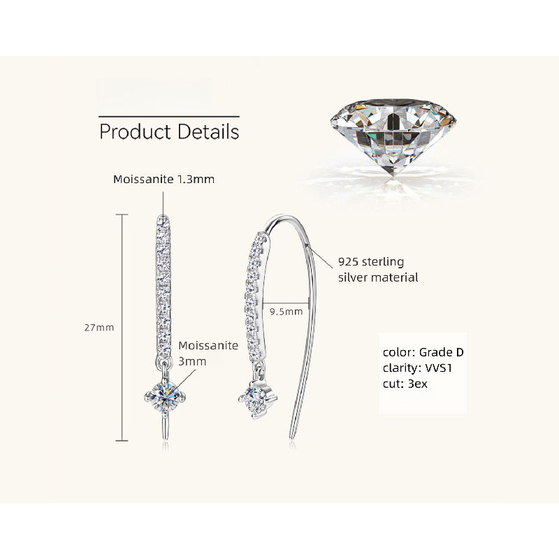 Luckinging Silver Earrings with moissanite sparkle