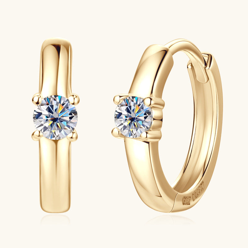 14k gold huggie hoop earring with moissanite stone