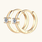 Set of two huggie gold hoop earrings with moissanite