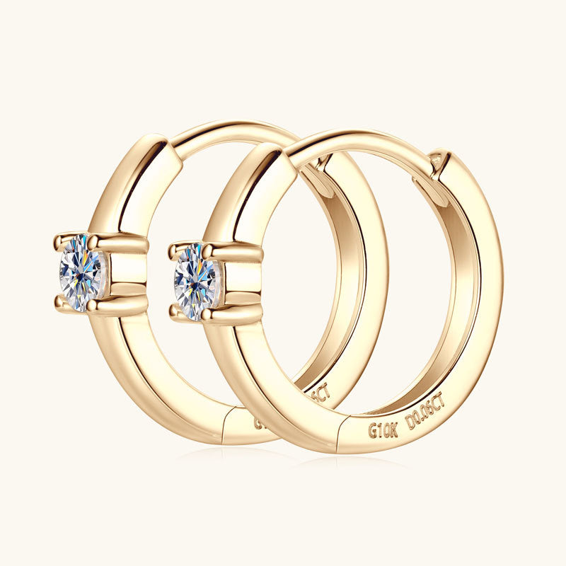 Set of two huggie gold hoop earrings with moissanite