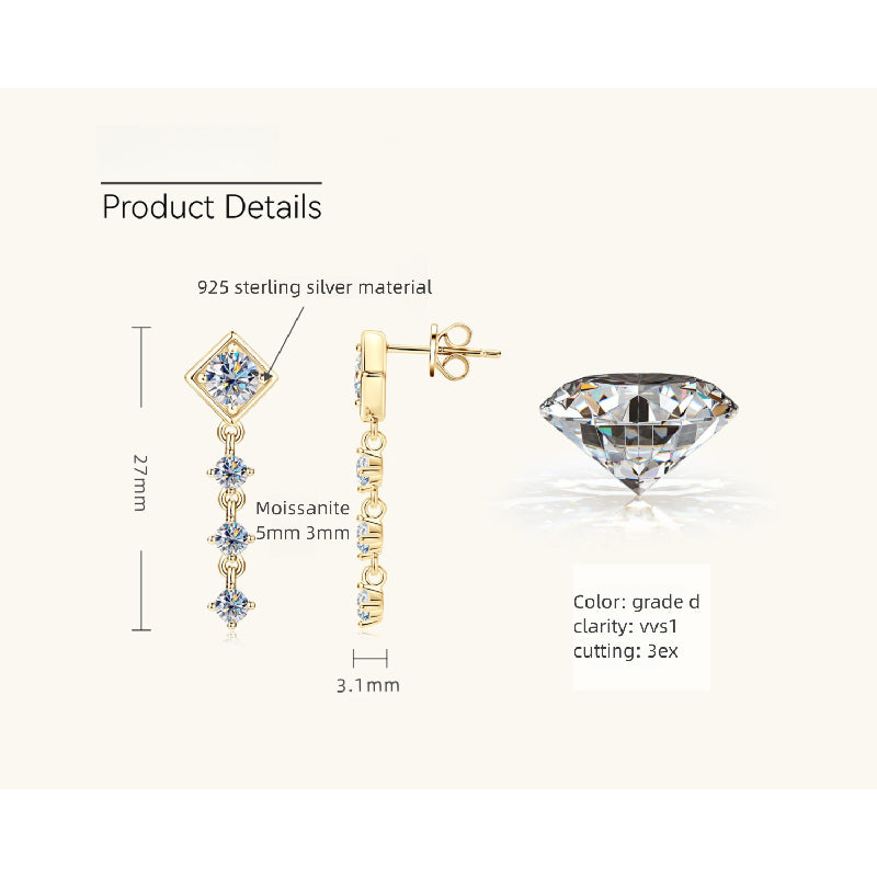Earrings hanging naturally showing chain length