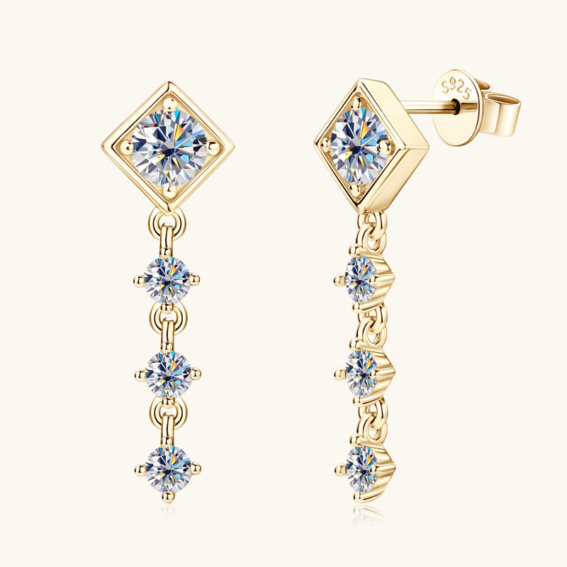 Front view of Luckinging Moissanite Chain Earrings showing main stone