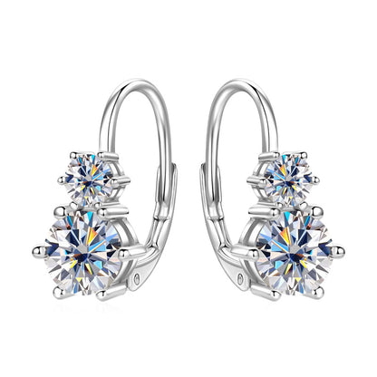 Complete pair overview of sterling silver moissanite hoop earrings showing matching symmetry and quality