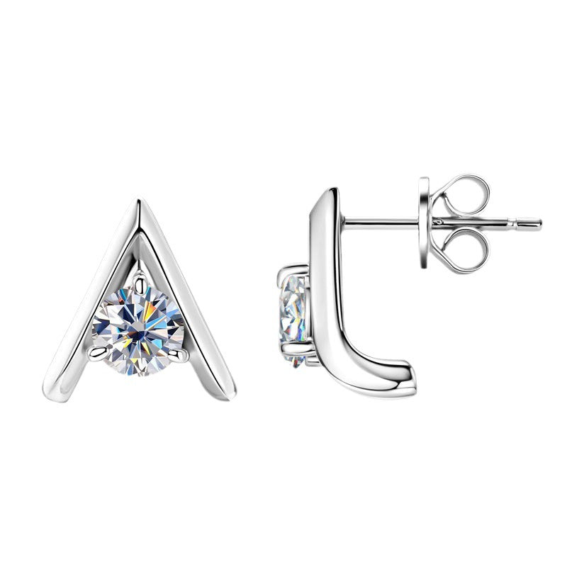 Luckinging Silver Stud Earrings on model ear
