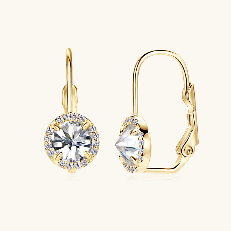 Front view of Luckinging Nap Moissanite Earrings showing smooth silver design