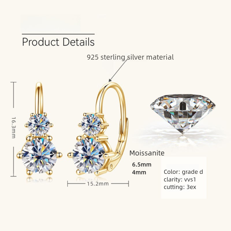 Six-Claw Double Moissanite Diamond Earrings -  -  Luckinging