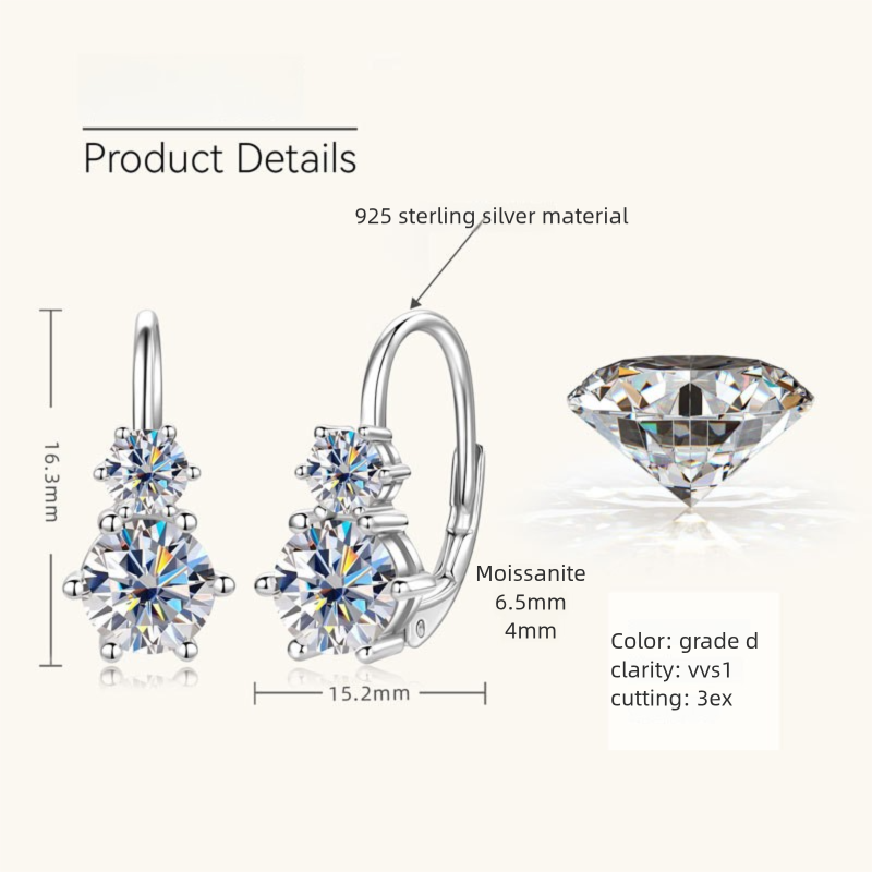 Six-Claw Double Moissanite Diamond Earrings -  -  Luckinging
