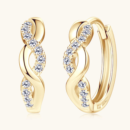 Luckinging spiral moissanite huggie hoop earrings in sterling silver showcasing elegant curved design with sparkling stones