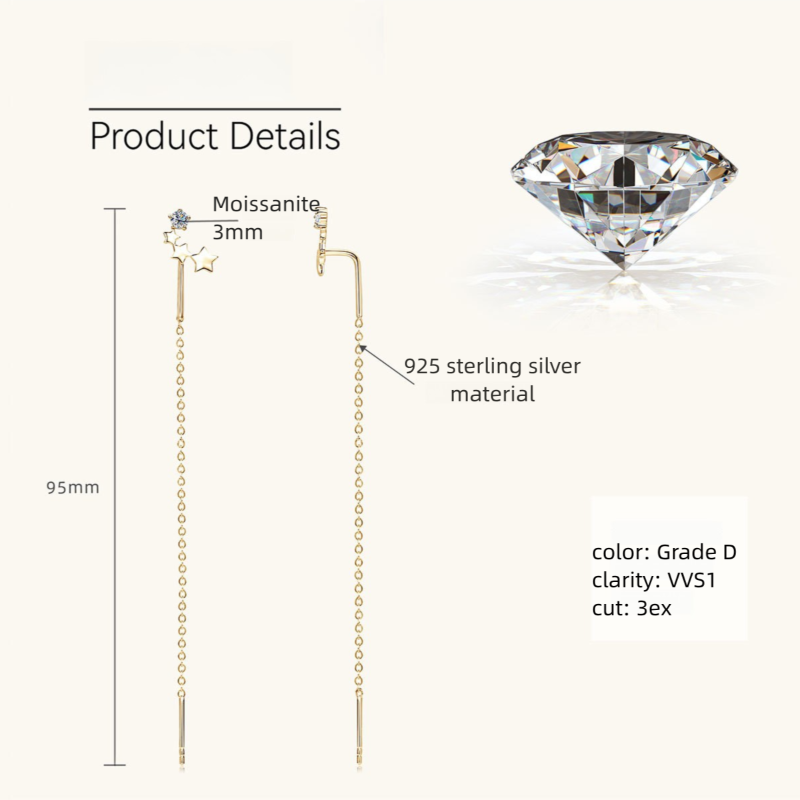 Silver chain motif on Luckinging star dangle earrings