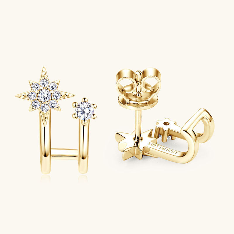 Close-up of Luckinging star moissanite earrings showing silver and stone detail