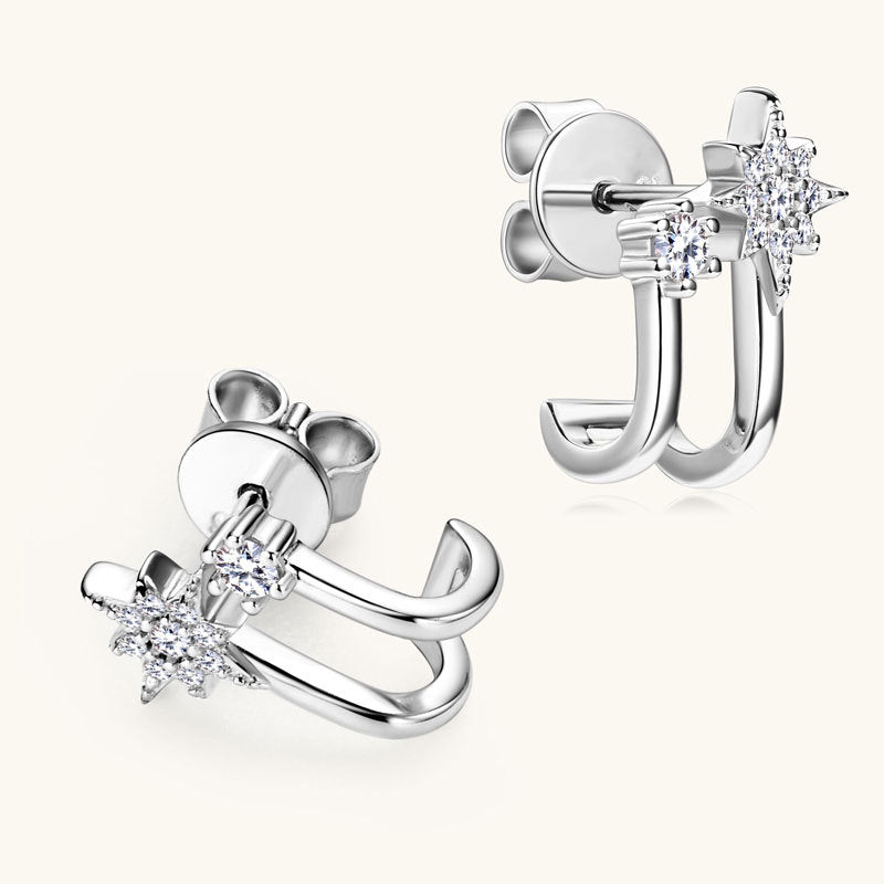 Side profile of Luckinging huggie star earrings with moissanite stones