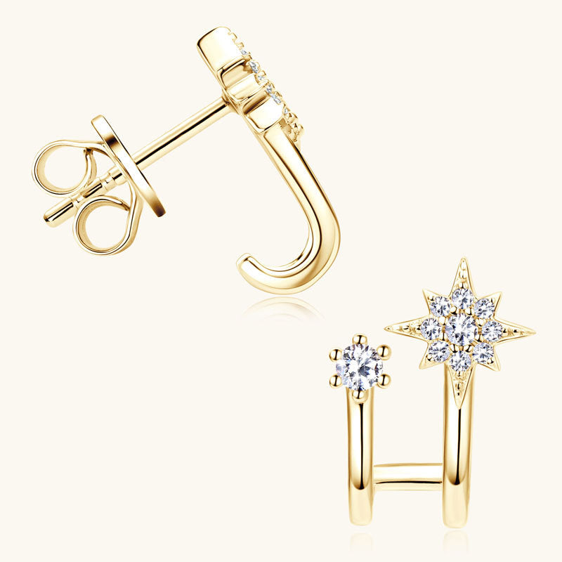 Front view of double octagonal star design in sterling silver