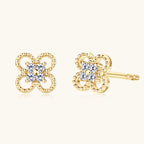 10K Gold star stud earrings with moissanite stones close up