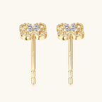 Closeup of 10K gold base with four moissanite gems