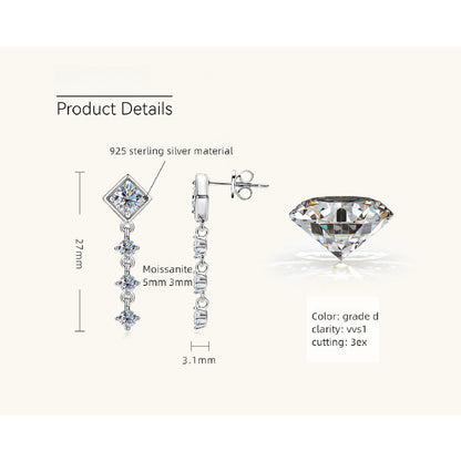 Sterling silver chain link design detail of Luckinging moissanite earrings showing delicate construction work