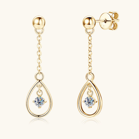 Sterling silver moissanite teardrop earrings front view showing brilliant sparkle
