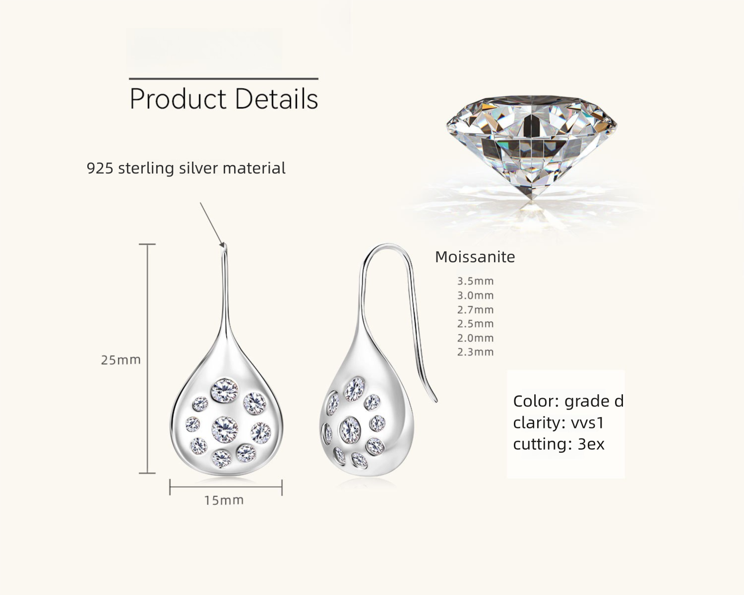 Back view of the earring showing the hook and sterling silver finish