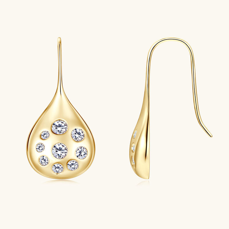 Front view of Luckinging sterling silver teardrop dangle earrings with moissanite stones