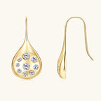 Front view of Luckinging sterling silver teardrop dangle earrings with moissanite stones