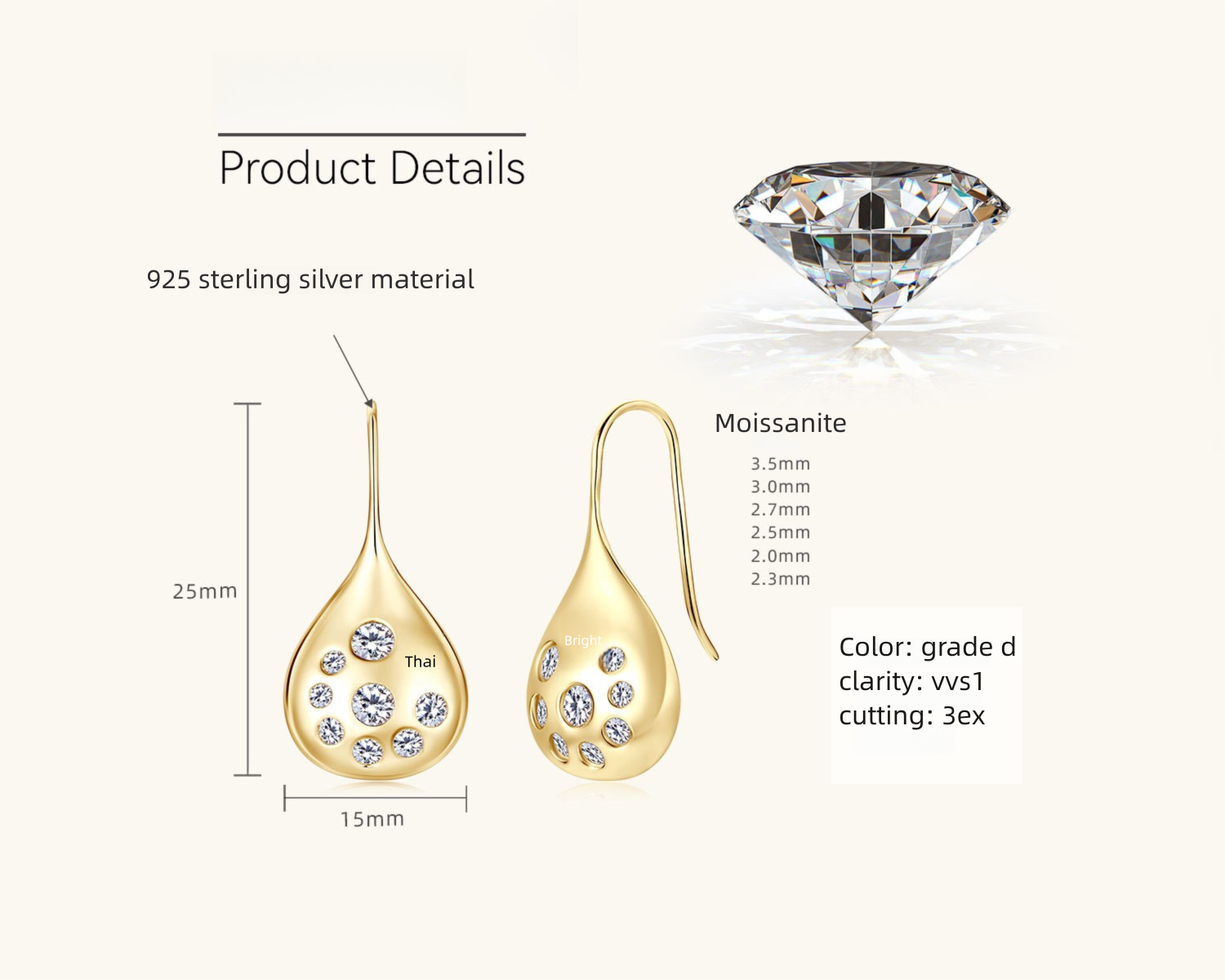 Flat lay product image of the silver teardrop earring pair