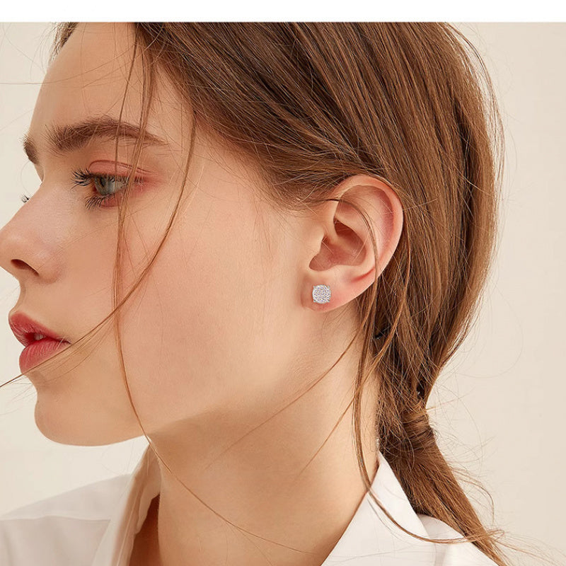 Angle shot highlighting the round cluster of Luckinking Moissanite Earrings