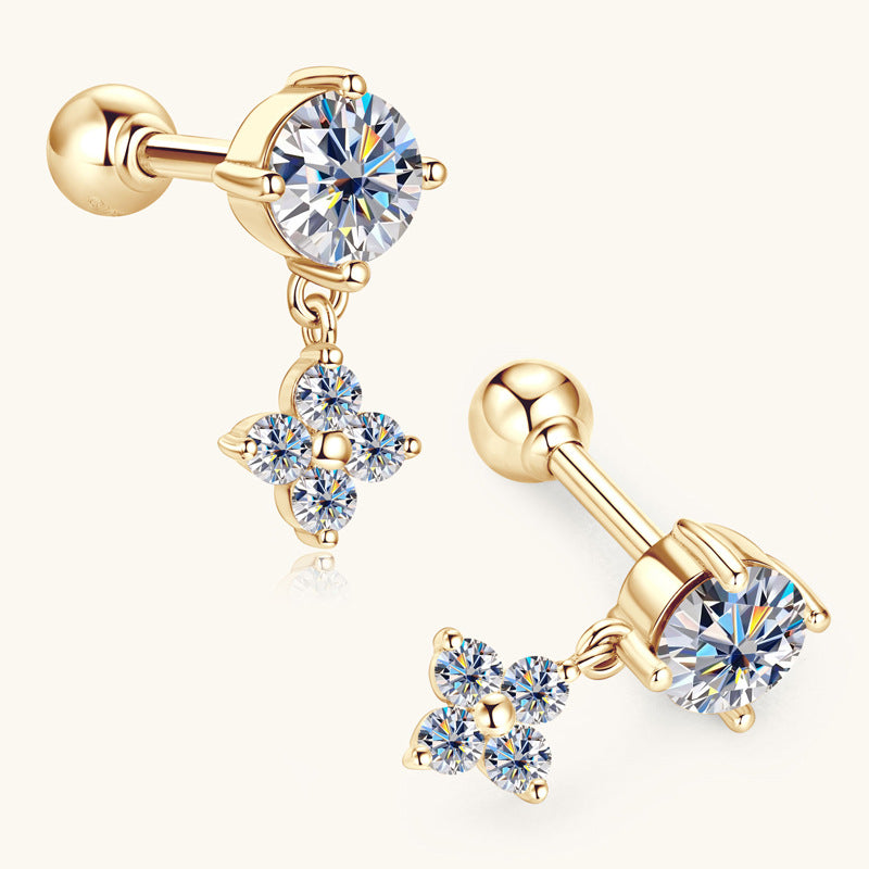 Top view of moissanite floral stud component in luckyking earring