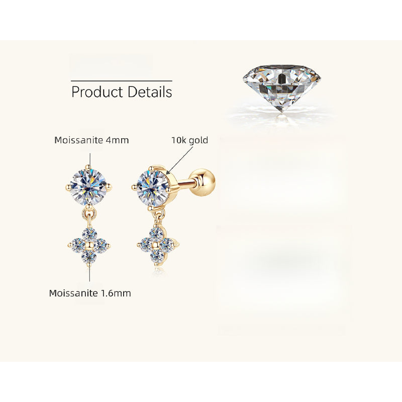 Highlighting the 4mm central moissanite stone surrounded by smaller ones