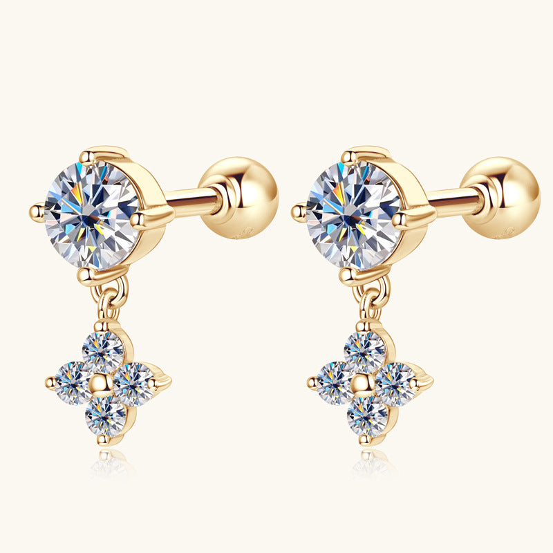 Brilliance detail of 0.37 carat moissanite in gold flower setting